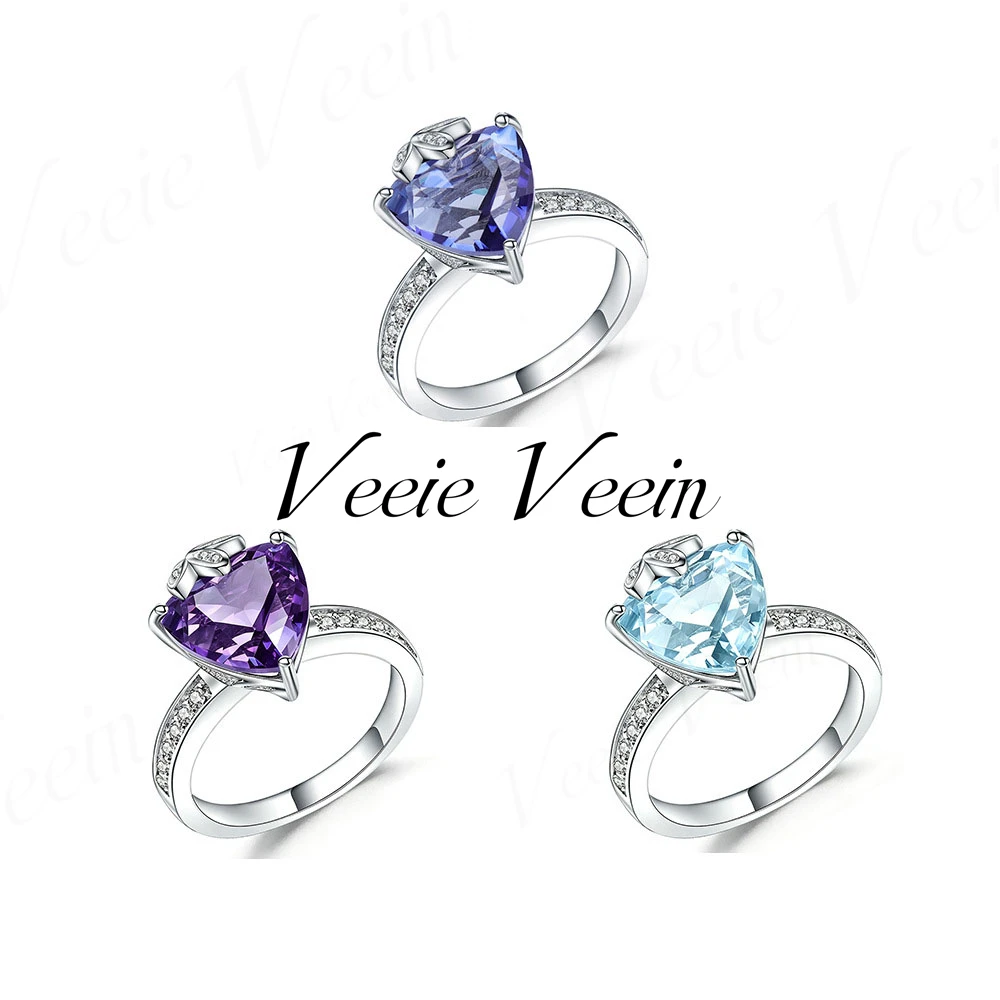 Veeie Veein Jewelry 6 Carat Natural Topaz Ring S925 Sterling Silver Newest Setting With Triangular Gemstone Crystal For Women