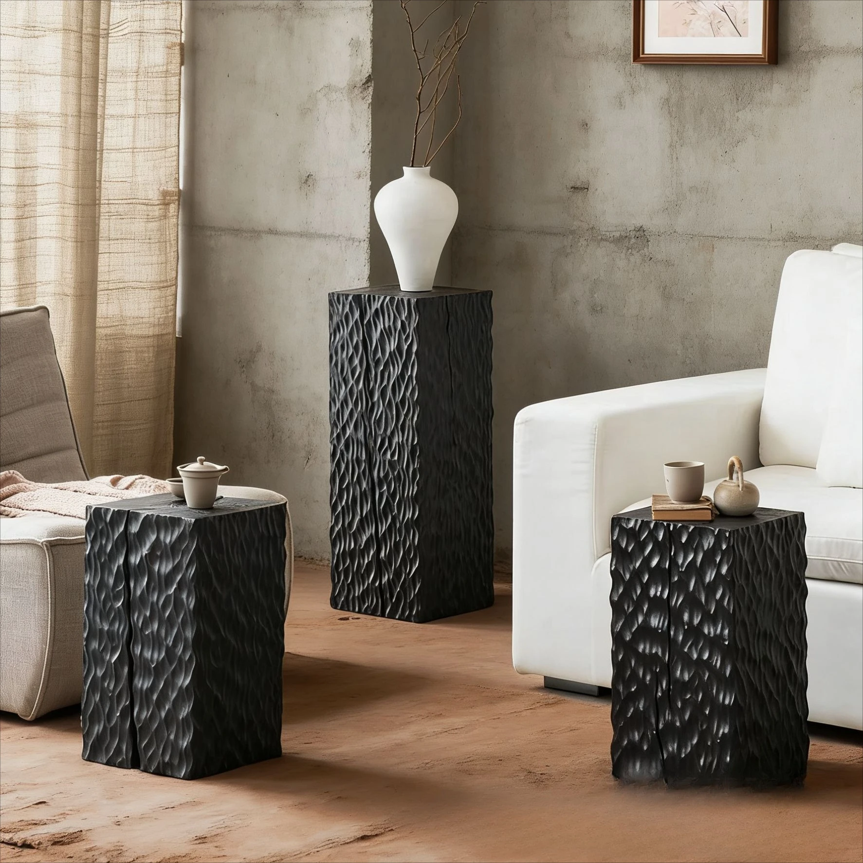 Qijinfeng solid wood coffee table B & B hotel living room decoration square pillar wooden pier ornament corner table