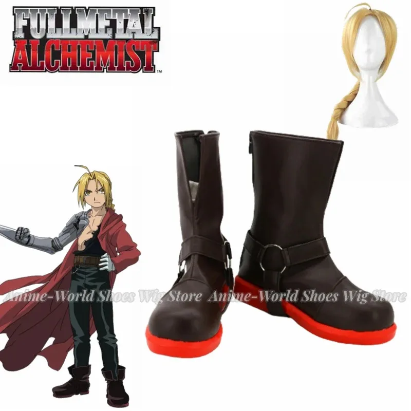 Fullmetal Alchemist Edward Elric Men Pleather Boots Shoes Anime EU US Size Cosplay Wig view 2