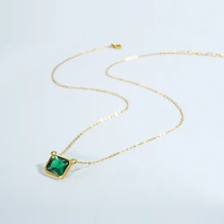 VEWANT New 925 Sterling Silver Green CZ Zircon Square Crystal Pendant Choker long Chain Women Necklace Colordful