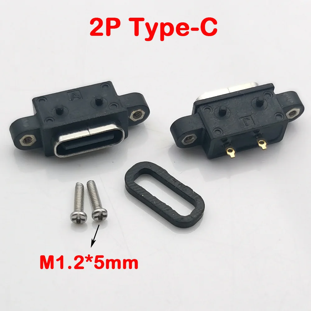 

2-20pcs TYPE-C 2P Waterproof With Ear Female Seat USB 3.1 Welding Wire Type 2PIN Waterproof Connector Female Head With Screw