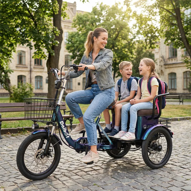 3-Rad-Elektrofahrrad 2-Sitzer für Erwachsene 650W Eltern-Kind-Elektrodreirad mit Rücksitz, faltbares Elektrofahrrad für Senioren – Detail 16