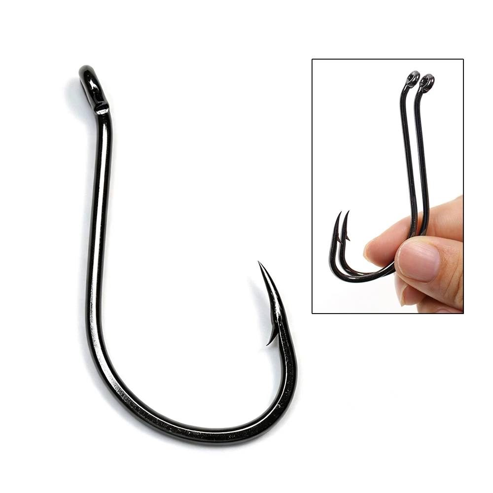 20PCS 1/0 -10/0 Ringed Eye Octopus Hook Black Nickel Offset Fish Hooks Cuttlefish & Sea Bass Saltwater Fishing Barbed Hooks