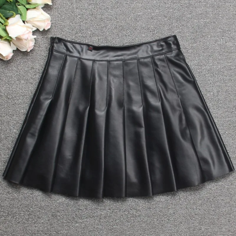 

High Quality Real Leather Skirt Women's Sheepskin Pleated Umbrella All-Match