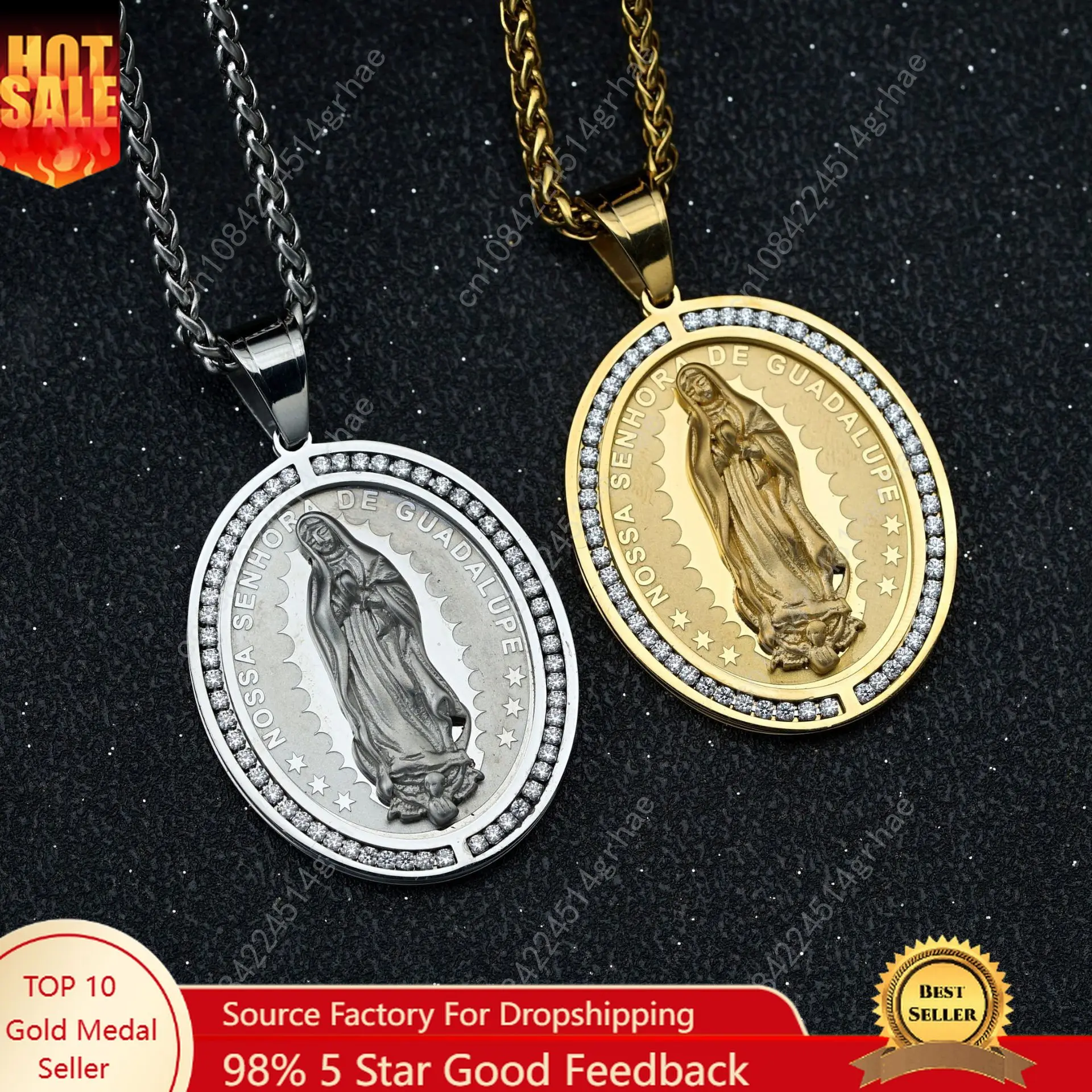 

316L Stainless Steel Pendant with zircon Catholic Virgin Mary Pendant Necklace for Men Women Religious Amulet Jewelry Gift