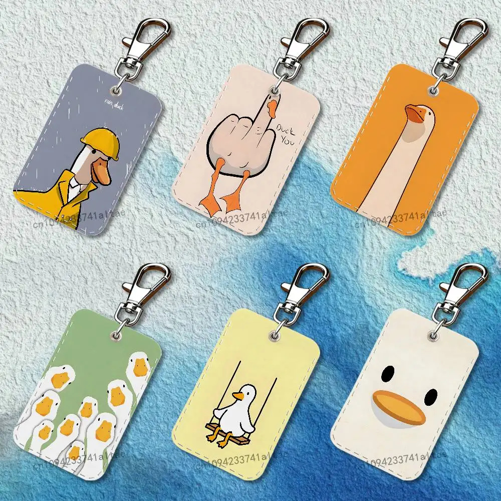 

Cartoon Funny Duck Rectangle Card Case Keychain Access Card Bag Key Tag Ring Leather Card Holder Key Ring Access