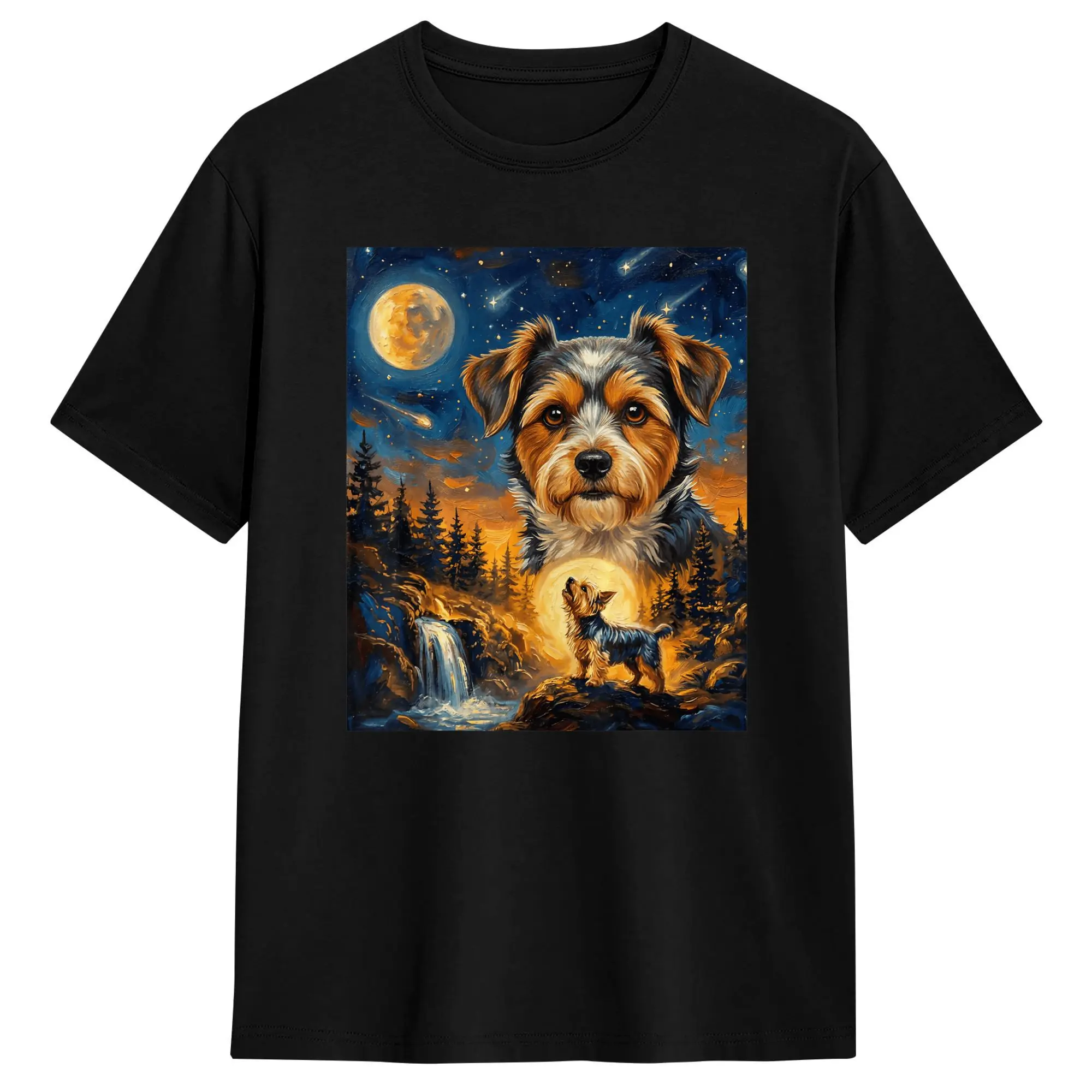 Yorkie Howling to The Moon Vintage Dog T Shirt Mens  Y2K Retro T-Shirts Beach O-Neck Harajuku Tees Design Plus Size Tops