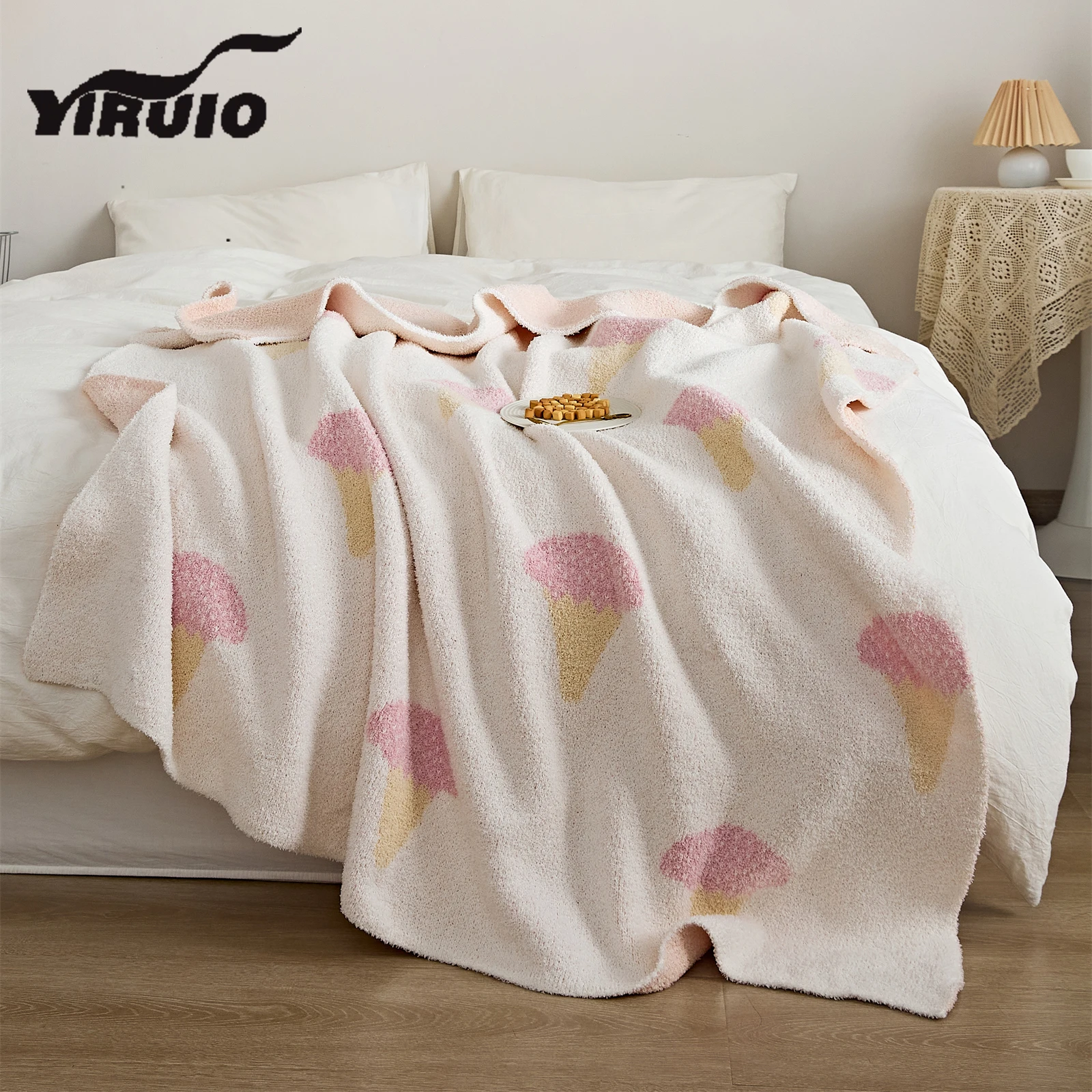 

YIRUIO Autumn Sweet Ice Cream Downy Blanket Kawaii Fluffy Cozy Knitted Girl Wearable Office Home School Cute Shawl Knee Blanket