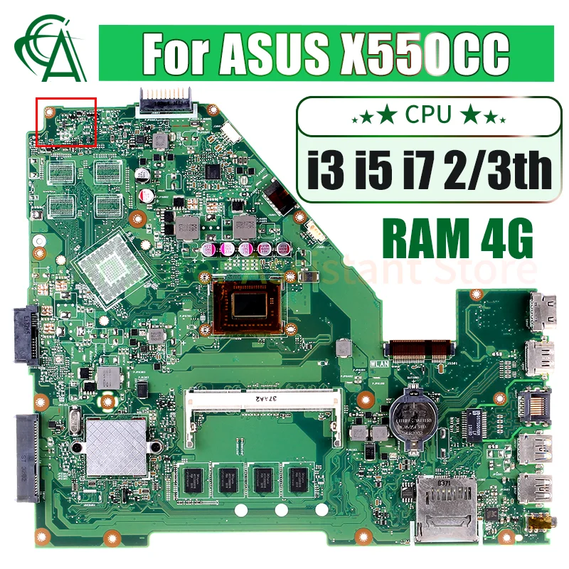 

REV.2.0 X550CC MAIN BOARD For ASUS X550CC X550CL R510C Y581C X550CA Laptop Motherboard UMA i3 i5 i7 CPU RAM 4G Tested Work