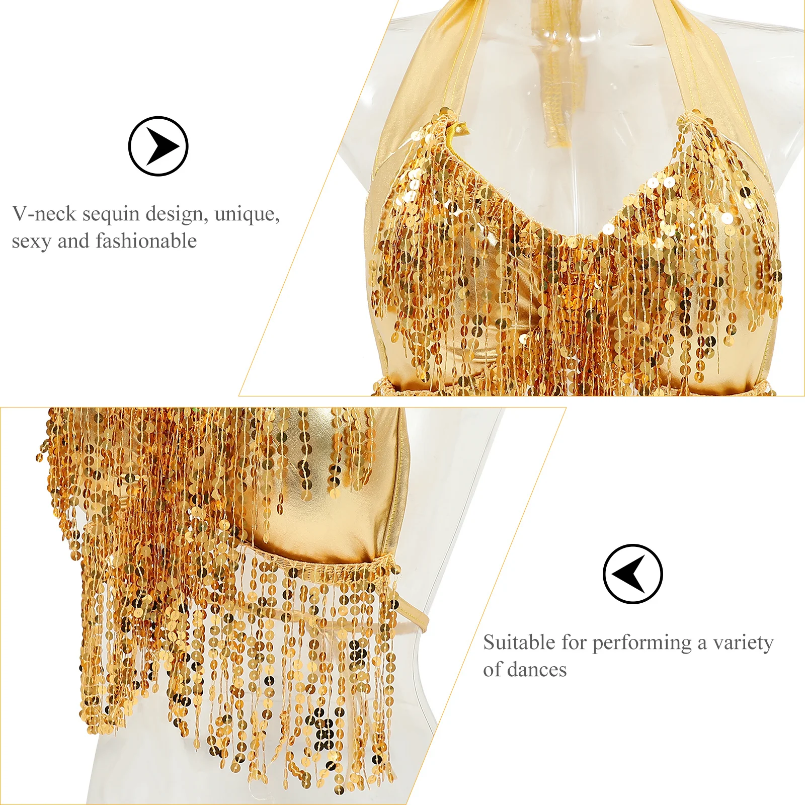 

1Pcs Sequin Belly Dance Tops Golden Tassel Bra Comfortable Party Stage Performance Latin Dance Crop Tops Women Dancing