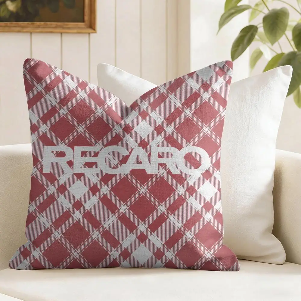 R-Recaros Logo Cushion Cover Eco Linen Pillow Case Double-Sided Print Breathable Durable Zipper Home Decor Gift