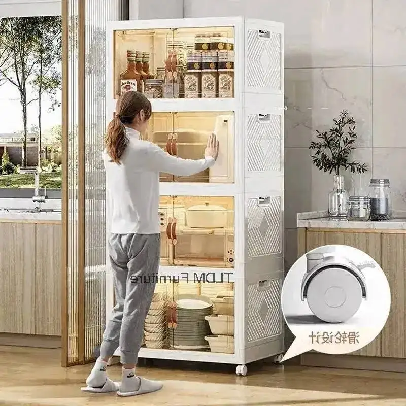 Collapsible Wheels Home with Plastic Multi-layer Storage Sideboards Rack Kitchen Restaurant Cabinets Bedroom Study Locker