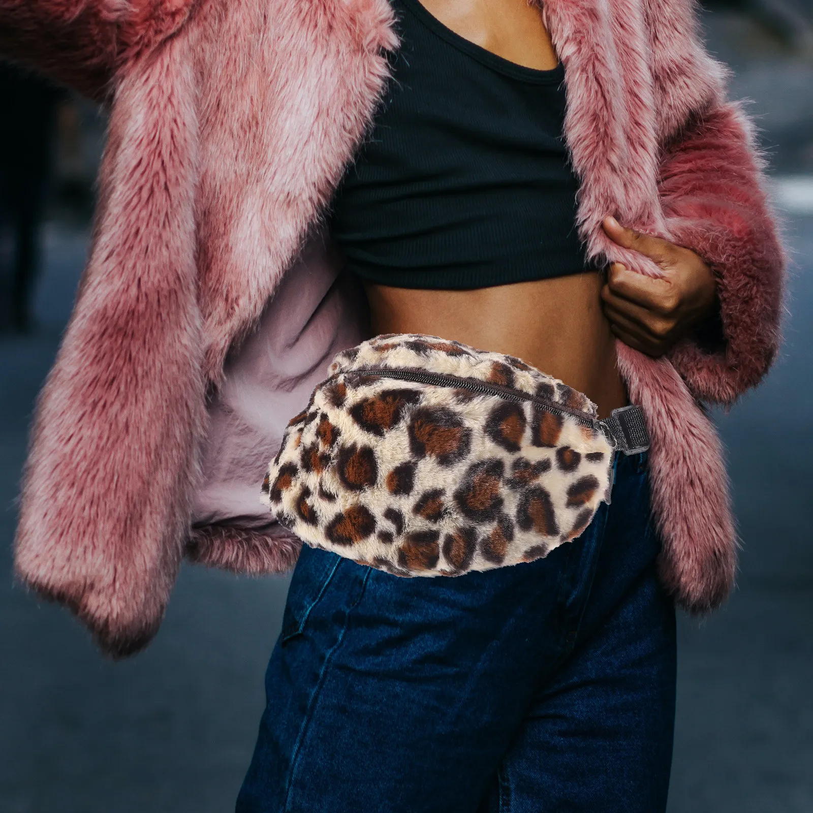 

Стильная легкая поясная сумка с леопардовым принтом, на молнии, с регулируемым ремнем, для бега, через плечо, 1 шт.