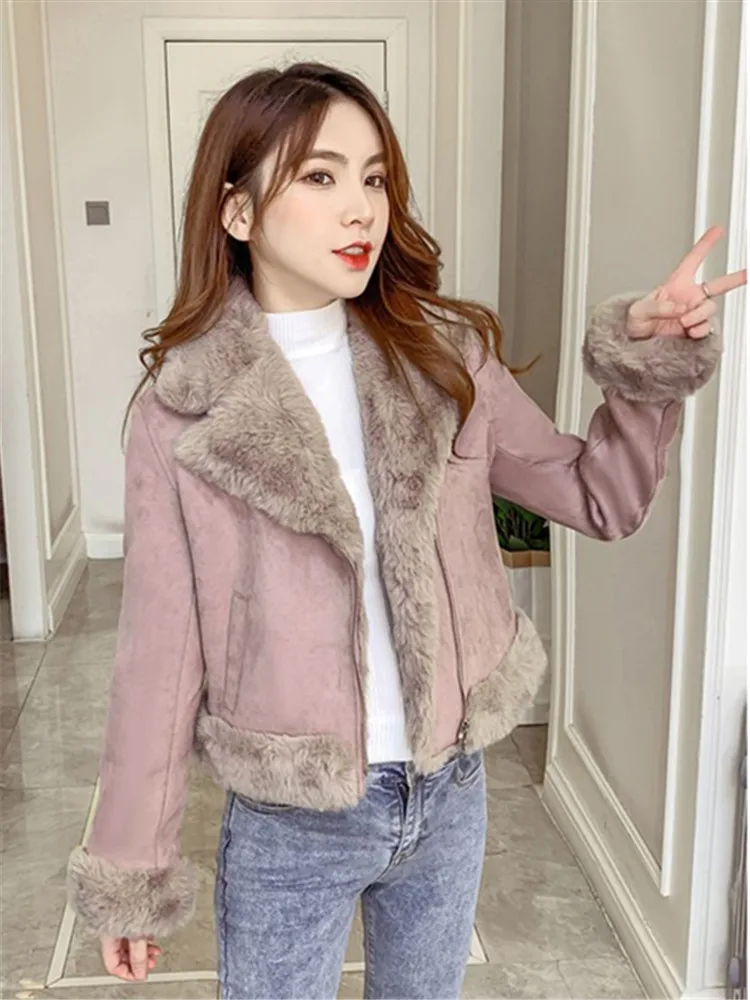 Suede Jacket Women Autumn and Winter Wild Korean Version of The Slim-Fit Cotton-Padded Jackets Female Clothes Warm Short Outwear