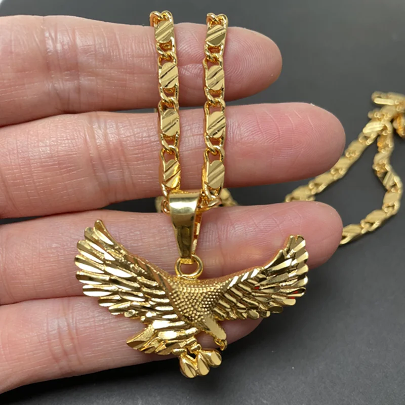 Korean Golden Eagle Necklace 24K Gold Plated Necklace Men's Pendant Jewelry Gift 50CM 60CM