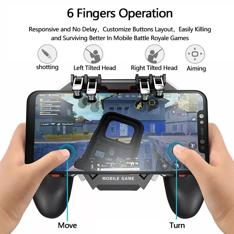 Mobile Phone Gamepad Six Finger Gamepad For PUBG Mobile Controller For Free Fire Game