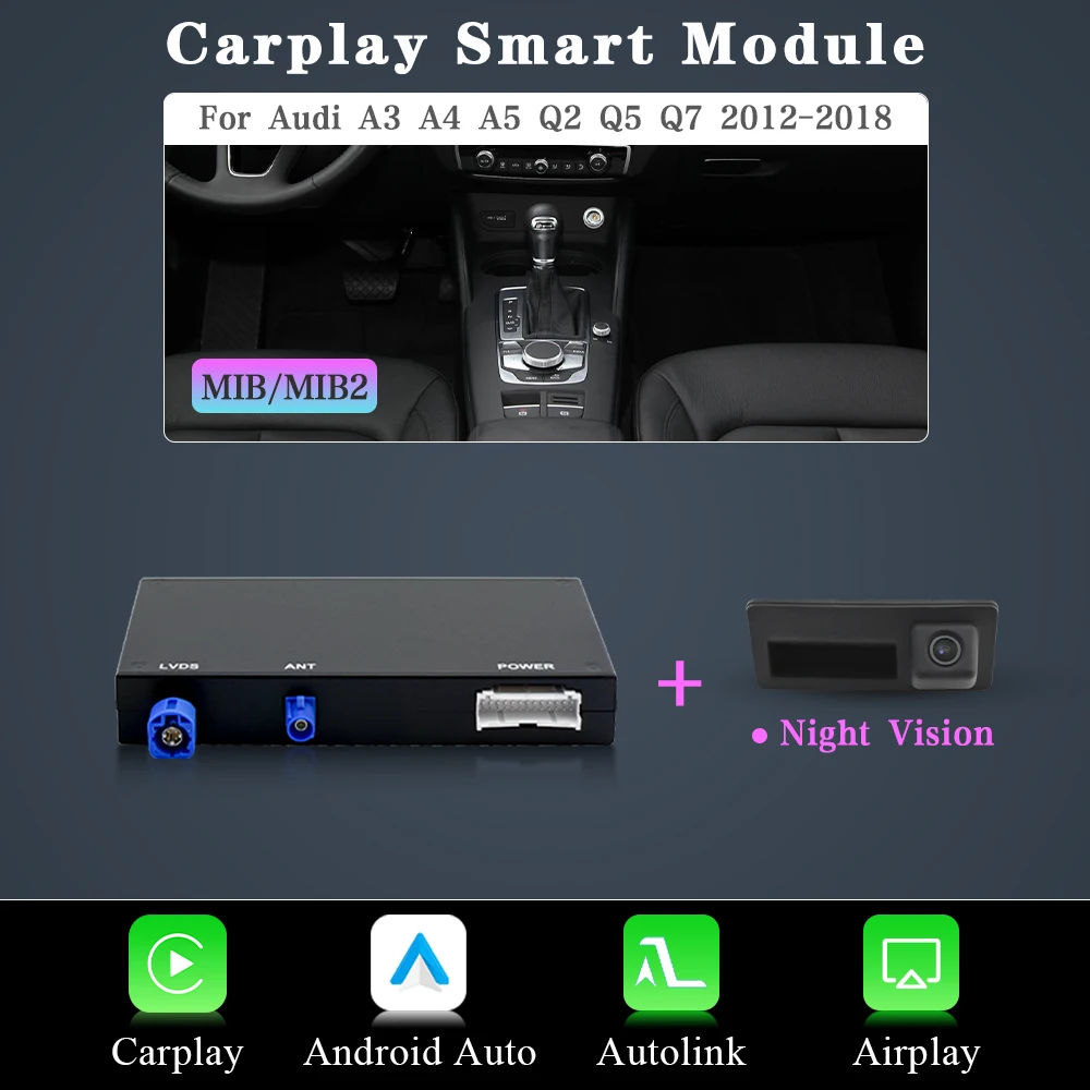 AUTOTOP Wireless Carplay Android Auto Retrofit Kit für A3 2014-2018 A4 A5 B9 Q2 Q5 Q7 2017-2018 AirPlay MirrorLink Bluetooth GPS 4