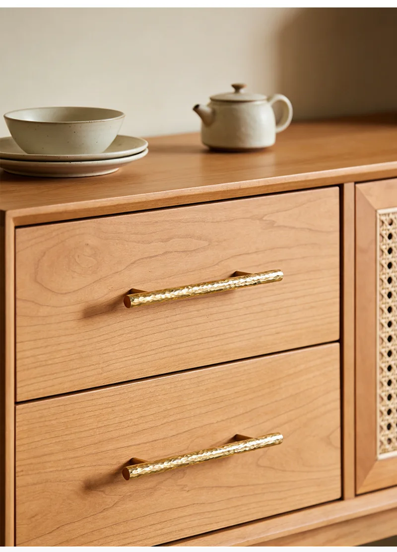 Solid Brass Handmade Hammer Patterned Cabinet Drawer Knobs Matte Gold Antique Bronze Furniture Wardrobe Long Handles
