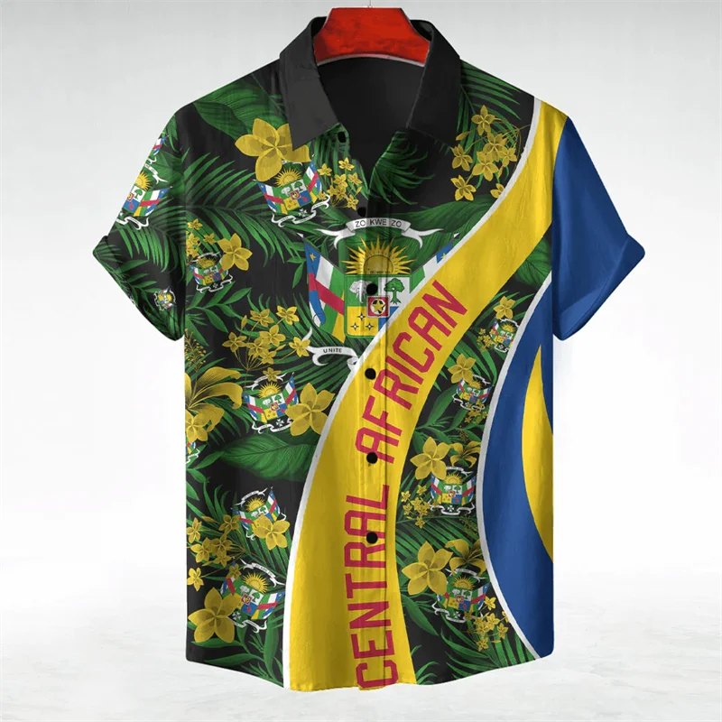 Central African Republic Flag Map Short Sleeve Shirts For Men Clothes National Emblem Kids Blouses Boy Jersey Shirts Button Top