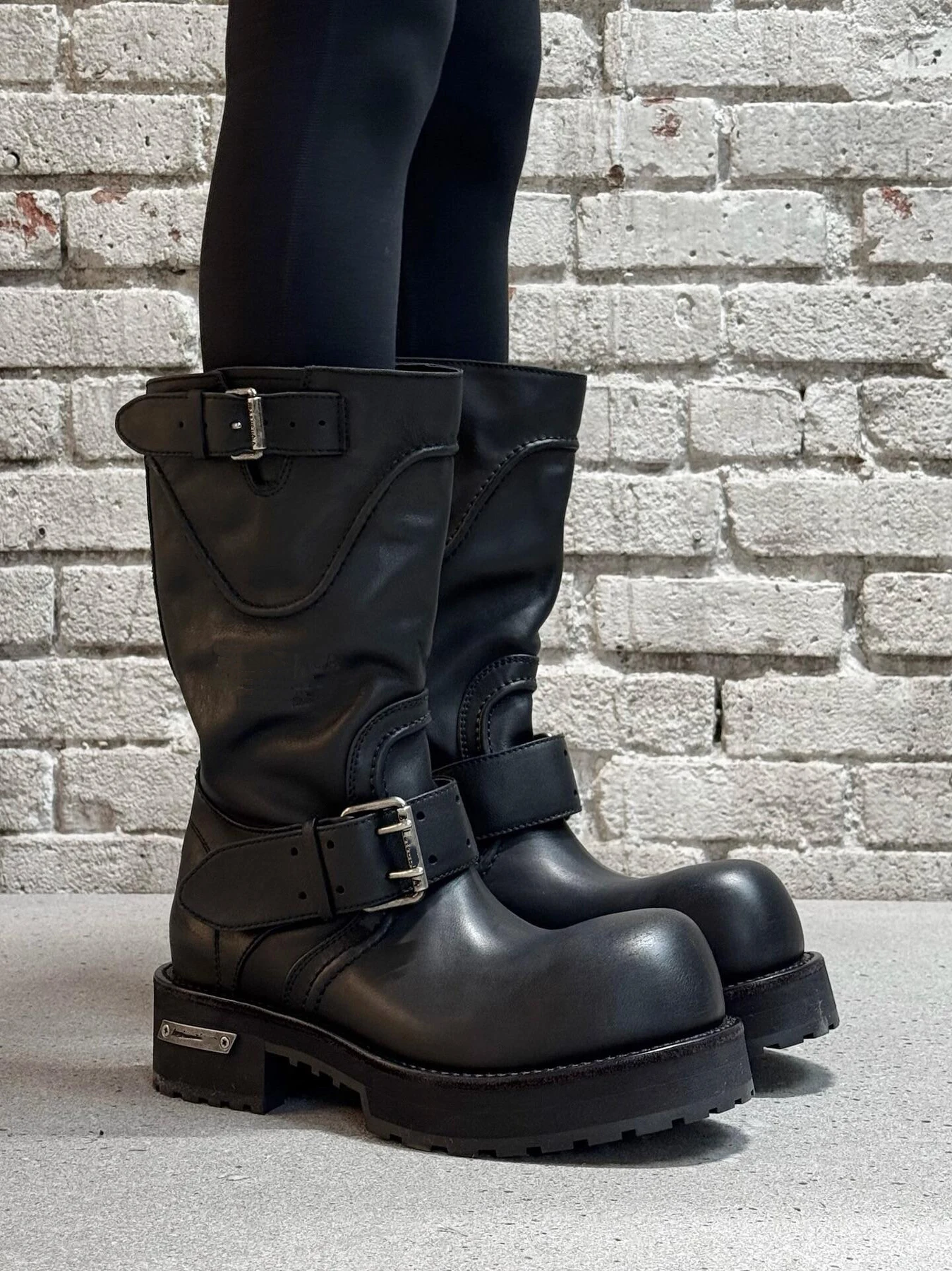 

ex Parisian Vm Platform Boots k Haome Knight Boot Retro High Tube Big Head Work Boot Leather Splicing