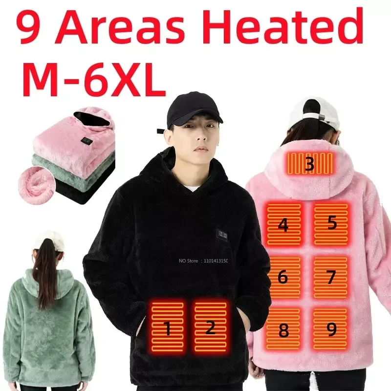 

USB Hiking Vests 9 Heating Areas Hoodies Sweater Winter Electric Heated Sweater Waistcoat For Sports Hiking Oversized M-6XL