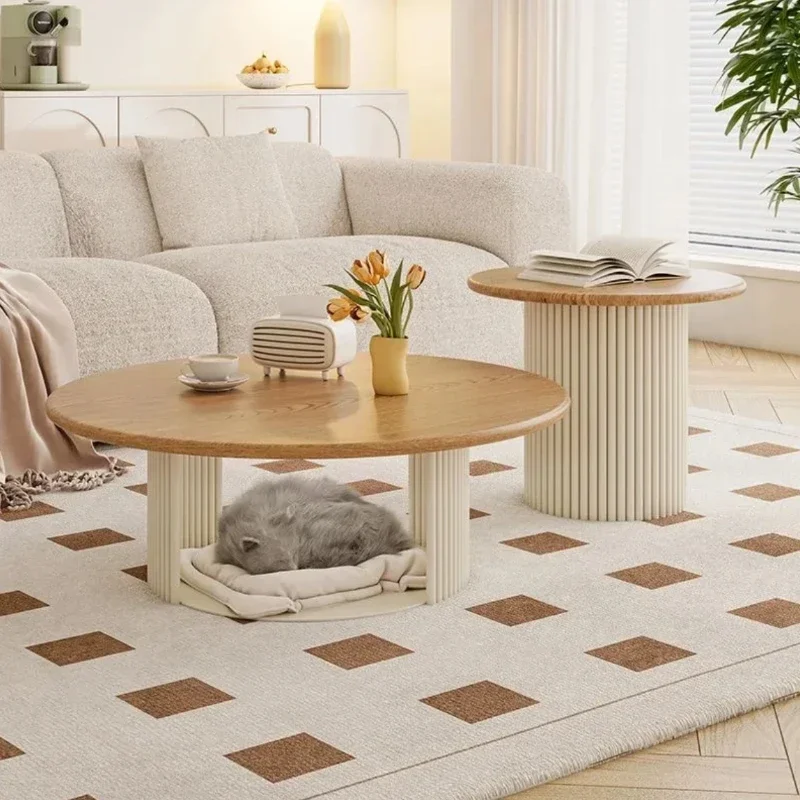 

Cream style coffee table combination cat bed storage coffee table solid wood oval small coffee table