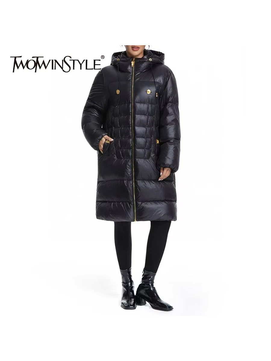 

TWOTWINSTYLE однотонные свободные базовые парки с блестками для женщин, лоскутная парка на молнии с капюшоном и длинными рукавами, женская одежда, новинка