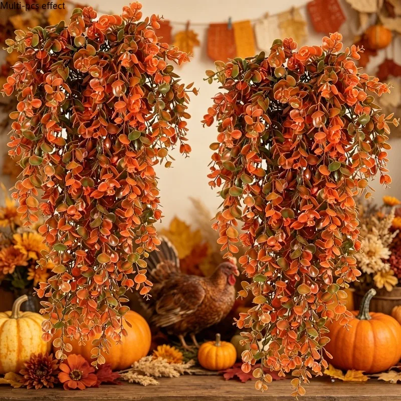 Plantes suspendues artificielles d'automne, feuilles d'érable orange, fausse verdure, résistantes aux UV, décoration intérieure et extérieure, idéales pour les porches, les terrasses