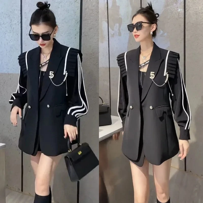 European Heavy Industry Suit Jacket Women 2023 Spring Autumn New Celebrity Style Design Sense Lantern Sleeves Slim Blazer Top