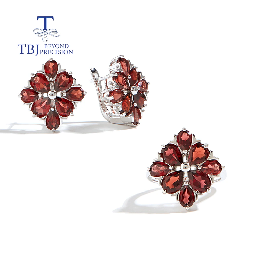 

Gorgeous floral design Garnet Natural Gemstone ring earrings set for women anniversary & Birthday & engagement gifts