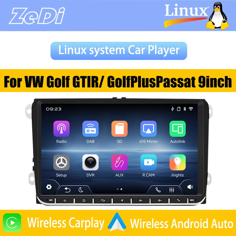 

For VW Golf GTl R/ Golf Plus/ Passat(9 inch Screen)2026 New Linux System Wireless CarPlay Music Video Multimedia Players Cameras