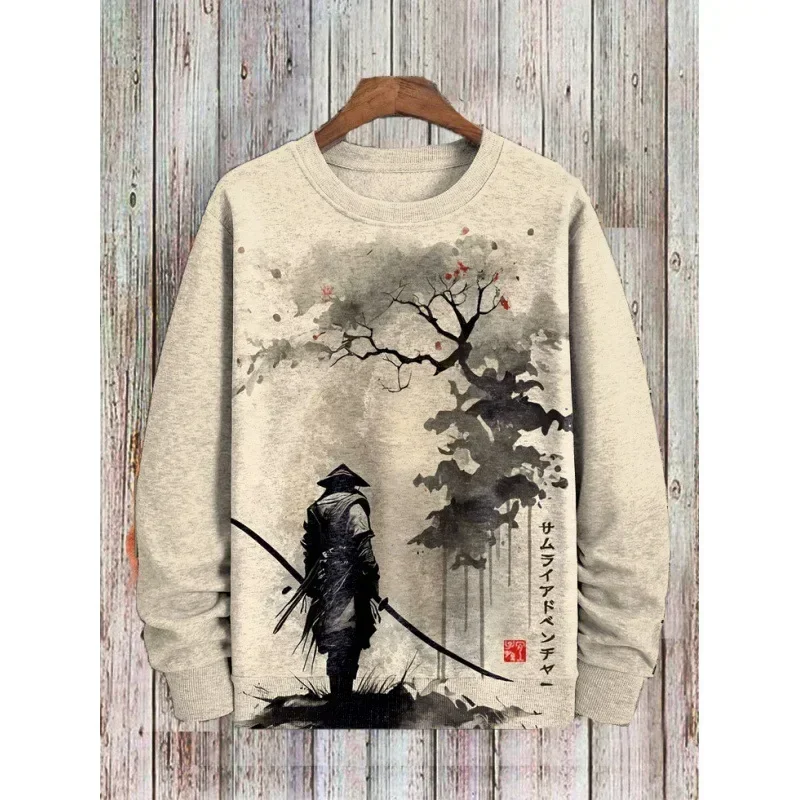 بلوفر رجالي ياباني بطباعة ثلاثية الأبعاد ساموراي ، بلوفر بأكمام طويلة ، بلوزات كبيرة الحجم ، موضة الخريف ،