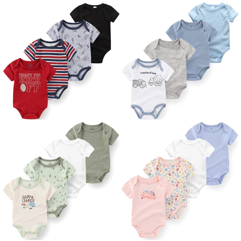 

4Pieces Cotton Bodysuit 0-12M Print Newborn Baby Girl Clothes Cartoon Short Sleeve Baby Boy Clothes Summer Romper Bebes