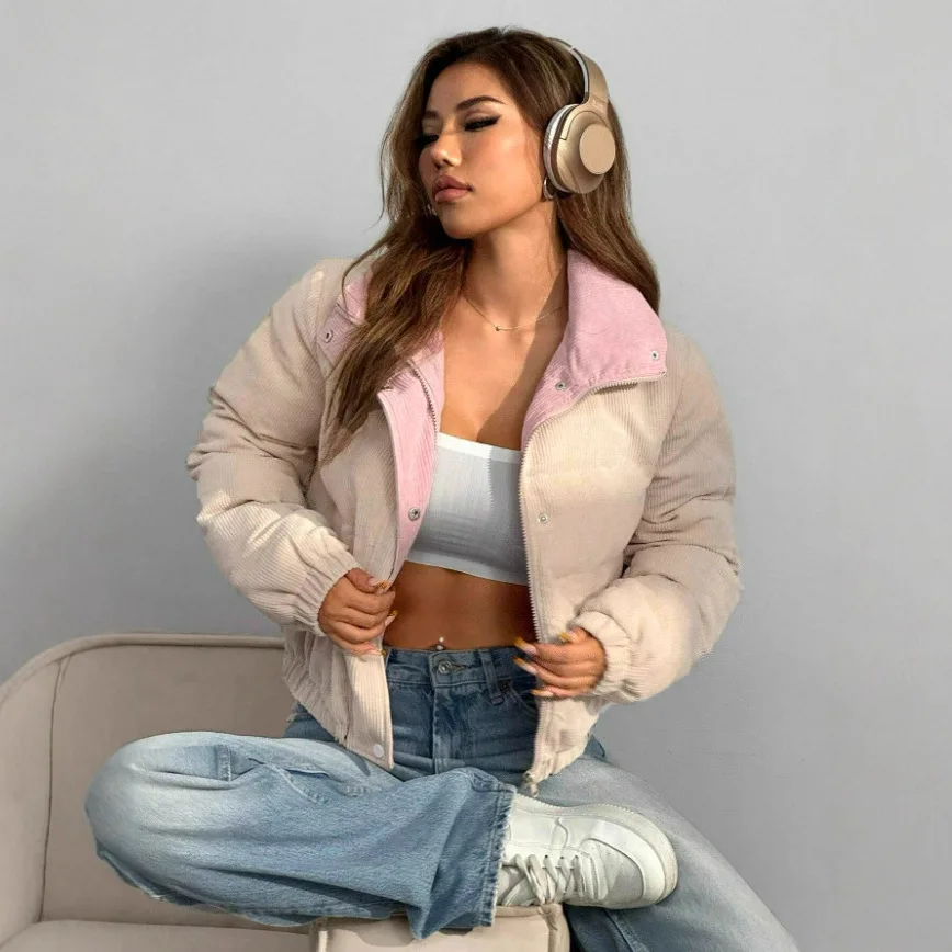 2025 الخريف الشتاء المرأة سروال قصير سترة قطن المرأة بدوره إلى أسفل طوق القطن معطف المرأة سترة واقية من البرد #3