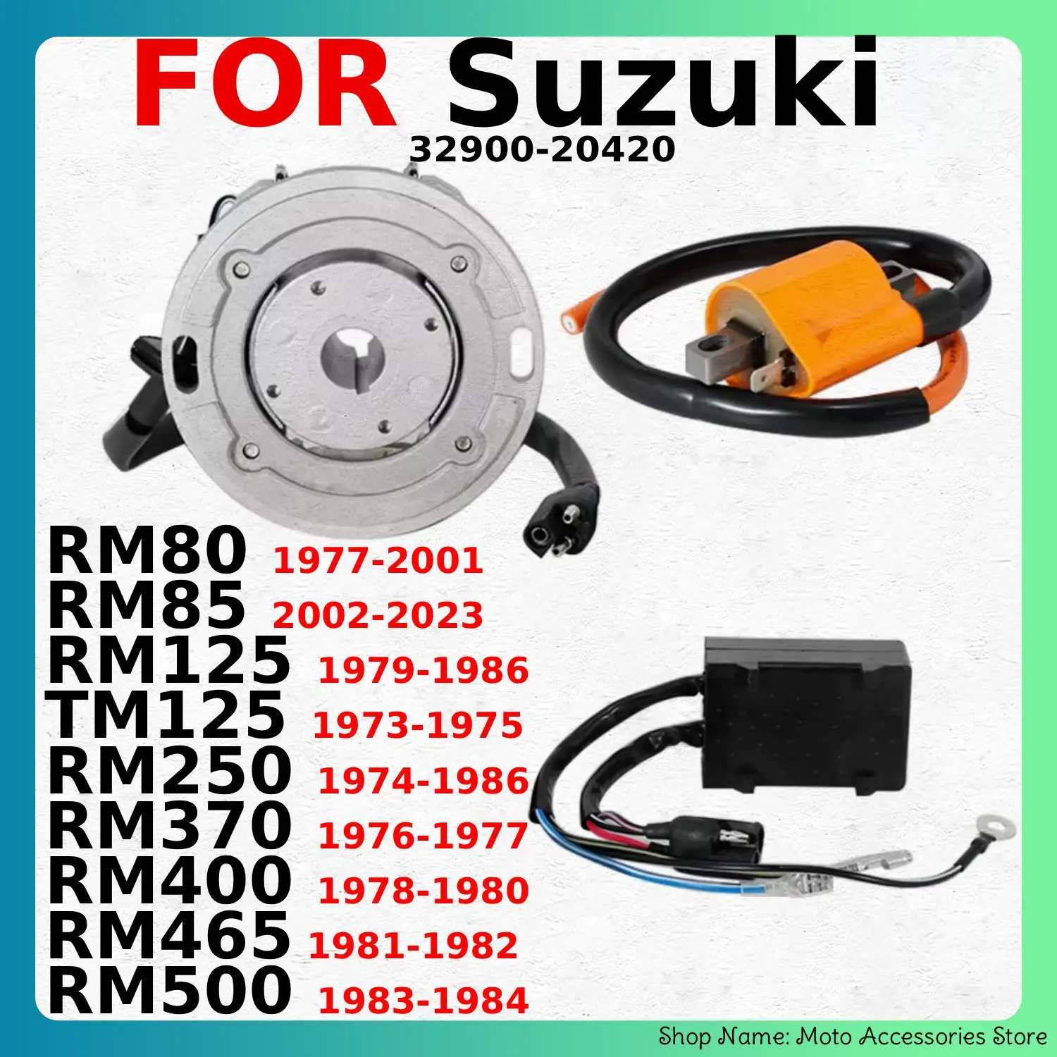 Ignition Coil Flywheel Rotor Stator CDI Kit for Suzuki RM80 RM85 RM125 TM125 RM250 RM370 RM400 RM465 RM500 OEM:32900-20420