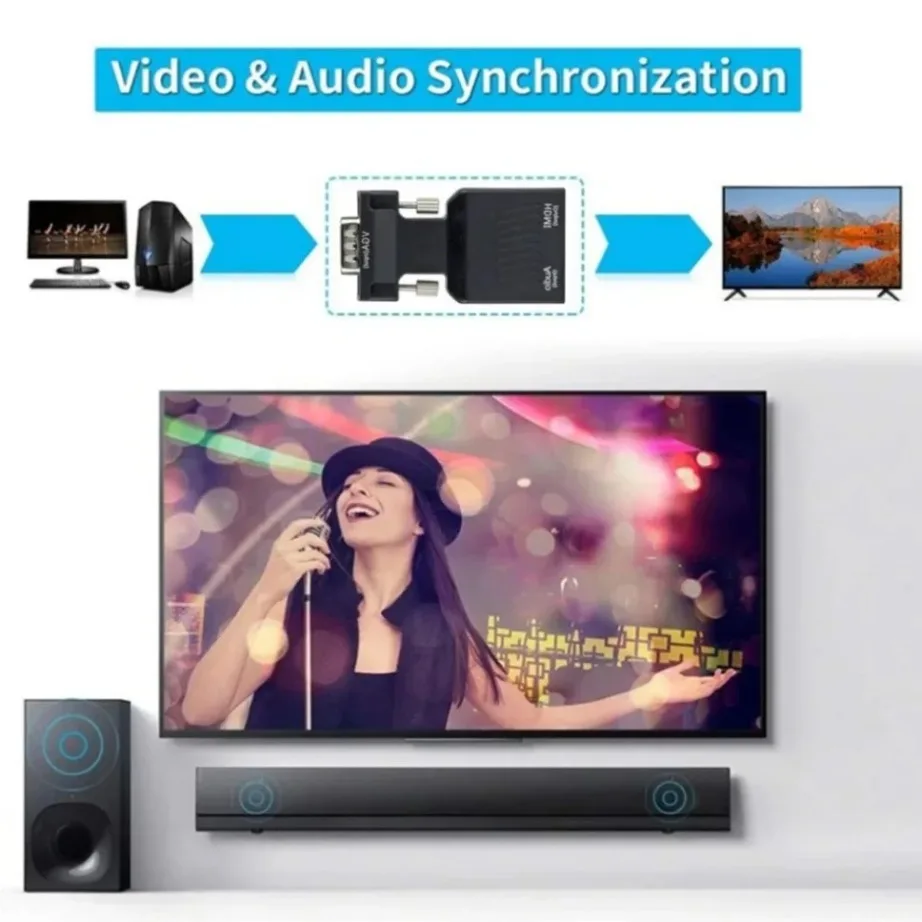 YIGETOHDE Convertitore da VGA a HDMI 1080P con supporto audio Adattatore da maschio a femmina per PC Display portatile Compatibile da VGA a HDMI