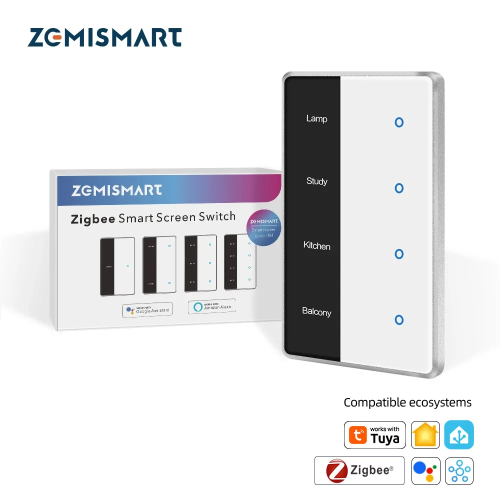 

Zemismart Zigbee DIY Name Switch Work with Homey and Tuya Smart Display Screen Touch Panel US Light Switch Neutral Wire Required