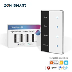 Zemismart Zigbee DIY Name Switch Work with Homey and Tuya Smart Display Screen Touch Panel US Light Switch Neutral Wire Required