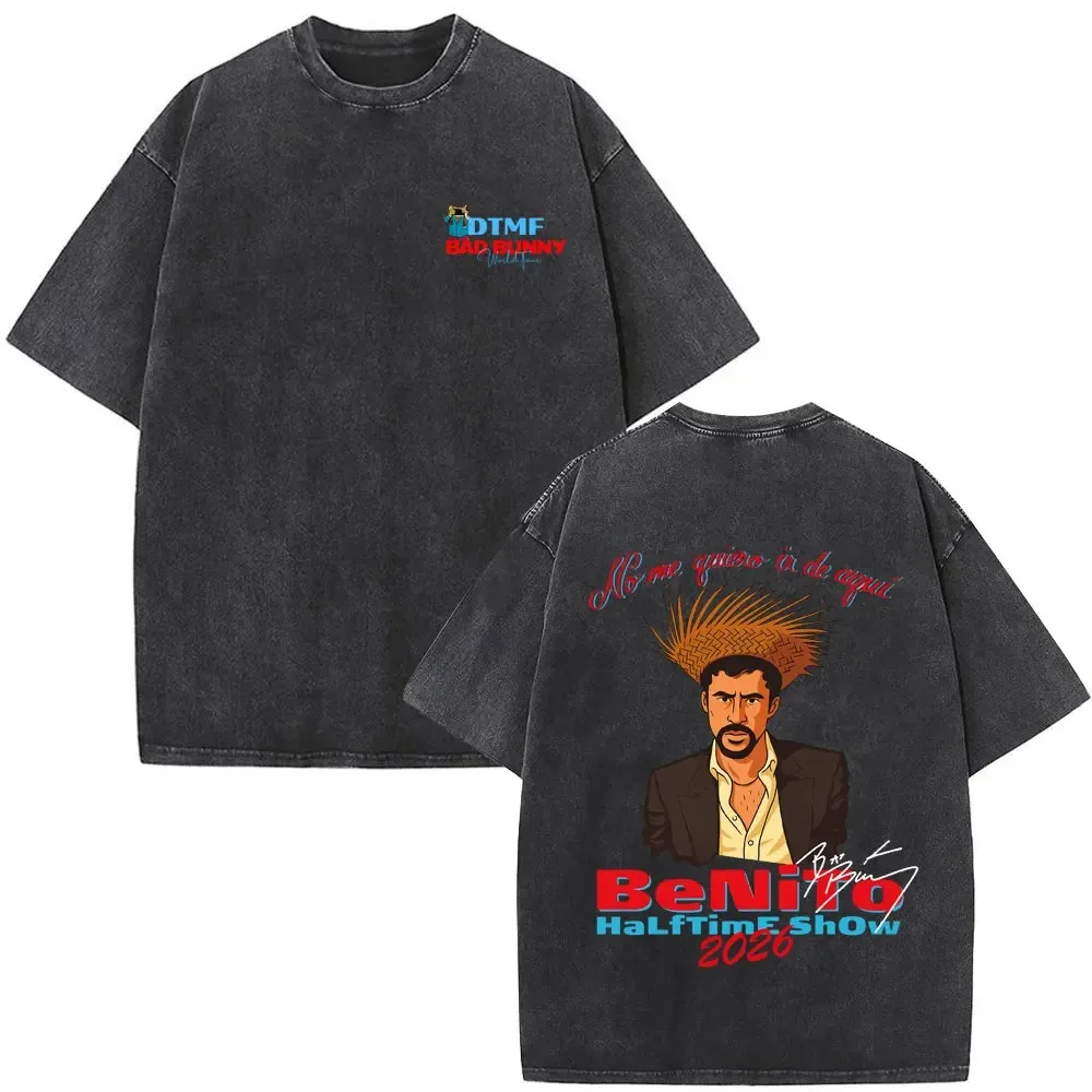 2026 Debi Tirar Mas Fotos DTMF T Shirts Washed Vintage Rapper Bad Bunny T-shirt Men Women Fashion Hip Hop Retro Short Sleeve
