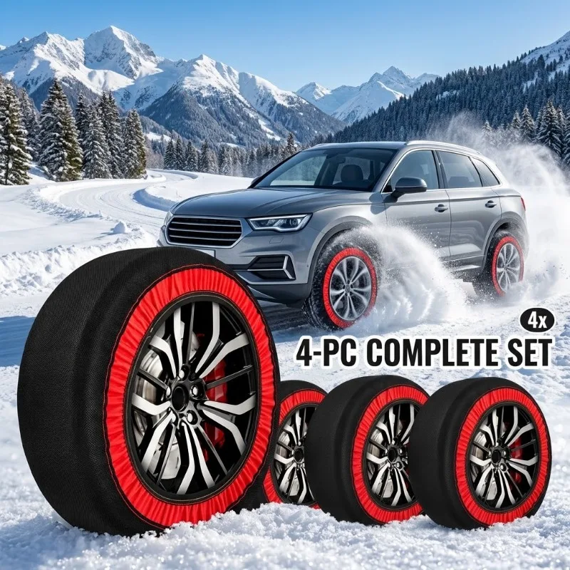 4Pc Universal Car Textile Snow Chains Auto Fabric Tire Socks Anti-Skid Wheel Covers For Winter Ice Mud Emergency Road Safety SUV