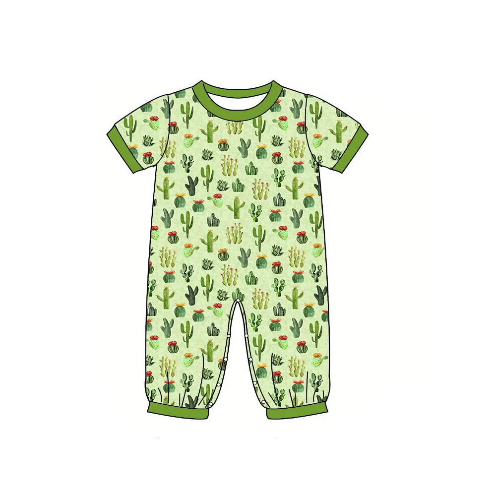 Boutique children's suit short sleeve jumpsuit western hat cactus print baby girl boy jumpsuit clothing