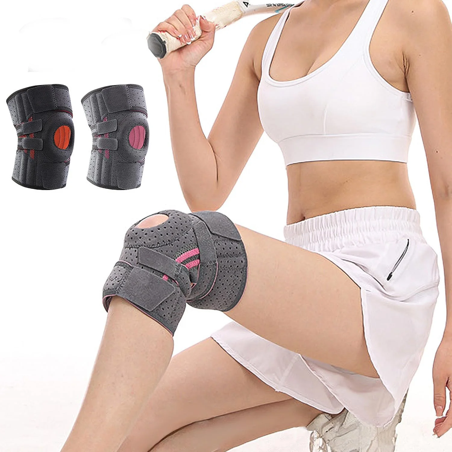 

Knee Brace with Side Stabilizers Professional Knee Compression Support Brace for Men Women,Adjustable Knee Wrap with Patella Pad
