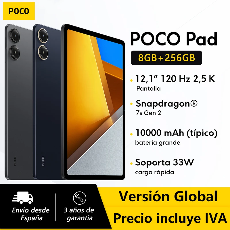 Tablet POCO Pad Global version LCD screen 12.1 inch 120Hz 2.5K Snapdragon 7s Gen 2 octa cores 10000mAh battery