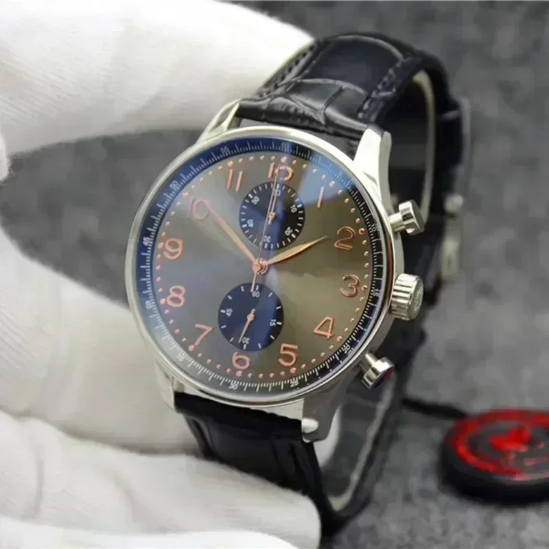 43mm التلقائية الميكانيكية ووتش البرتغالية سلسلة فاخرة رجال الأعمال أسود أبيض ساعة اليد جلدية مخصصة #3