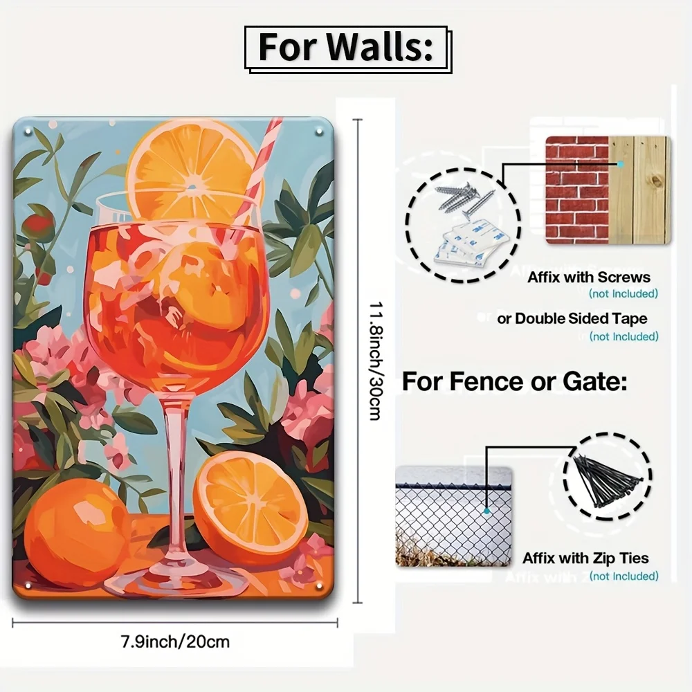 []6pcs Tropical Cocktail Metal Tin Sign Set - Retro Beach Bar, Tiki Lounge, Poolside, Patio, Basement Bar, Easy to Hang, 20.32X3