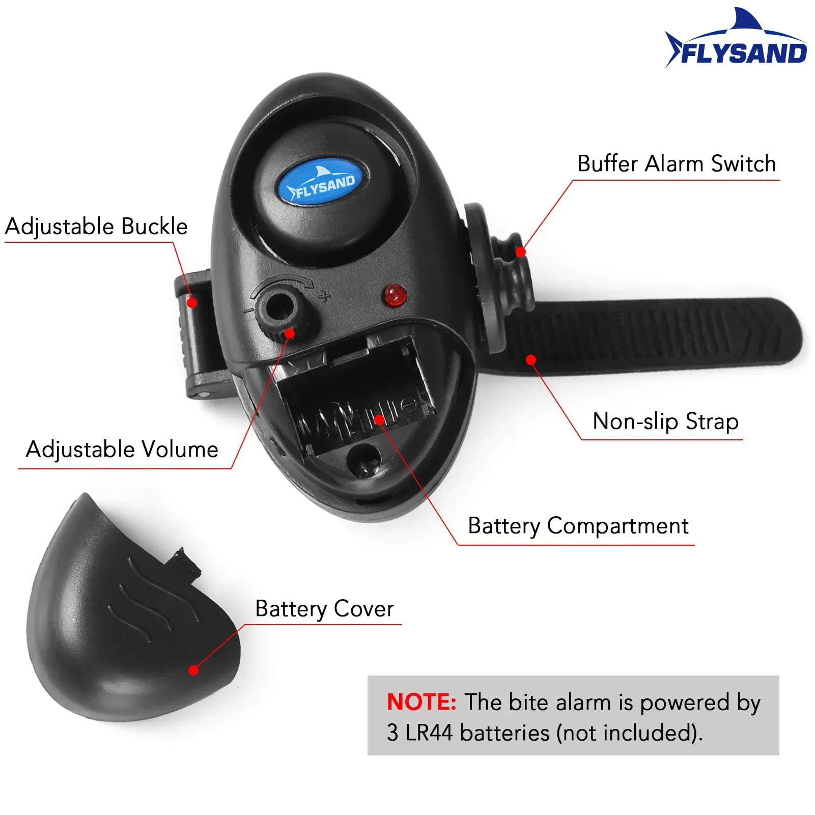 FLYSAND Fishing Bite Alarm Electronic Rod Buzzer with Loud Siren Day Night Indicator for Fishermen