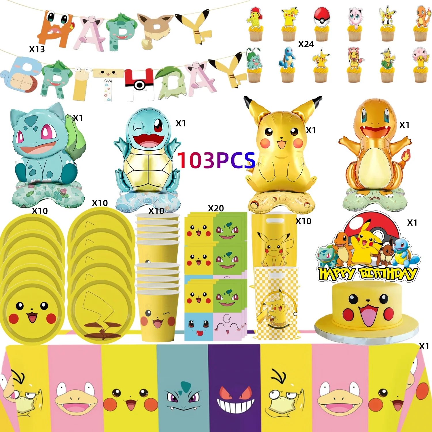 

Pokemon Birthday Decoration Kit Party Decoration Pikachu Dish Tablecloth Cup Plate Napkin Balloons Gift Bag Pikachu Party Favors