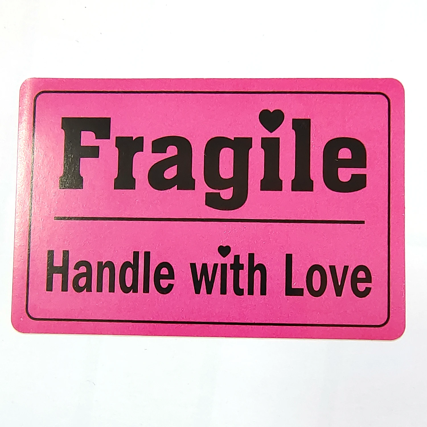 100pcs 76x51mm FRAGILE HANDLE WITH LOVE Shipping Label Package Transfer Damage Warning Sticker Cute Heart Happy Pink Reminder