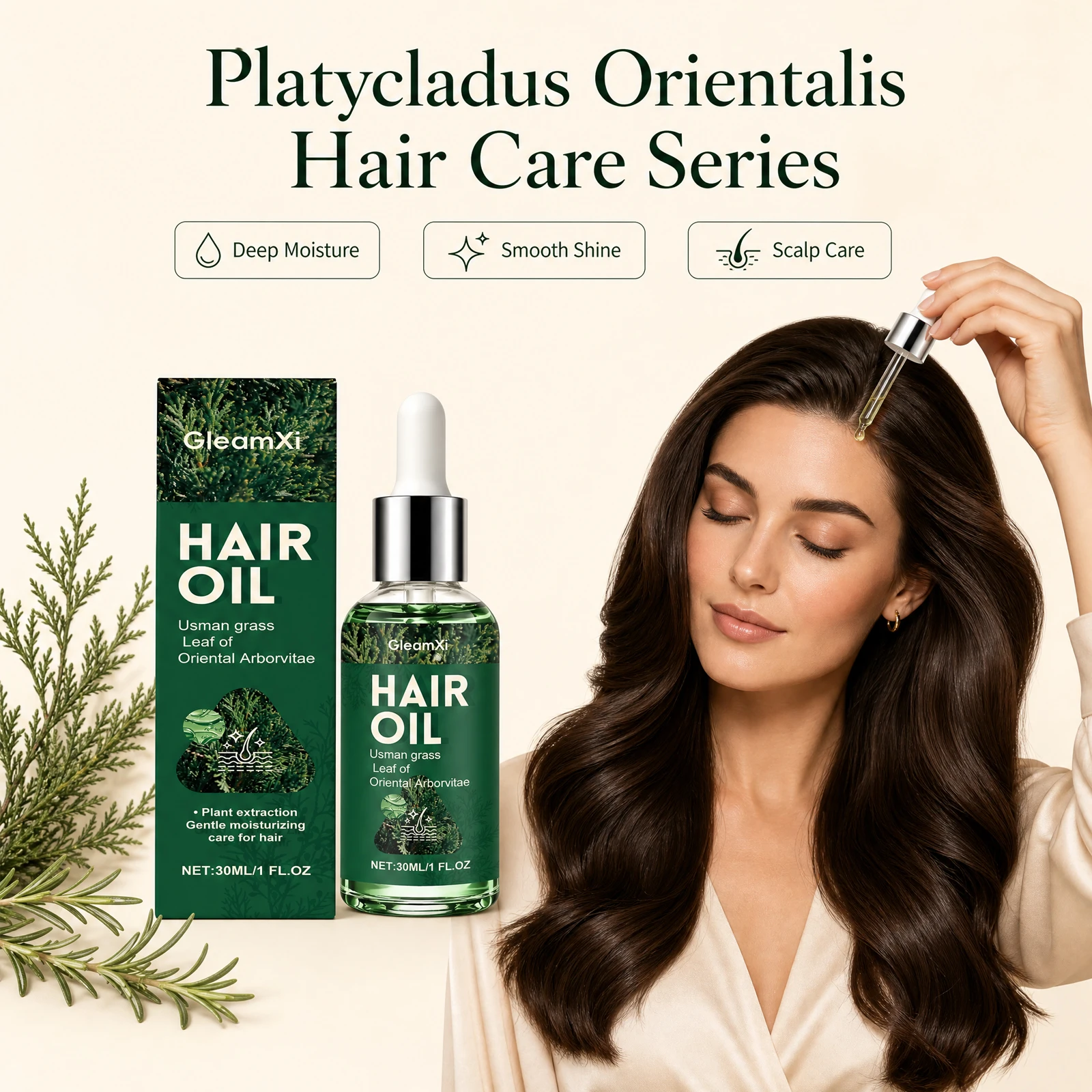 Usman Grass Hair Care Set Oil Control Relieve Itch Fluffy Hairs Serum Cleansing Scalp Hairs Mask Platycladus Herbal Shampoo Soap