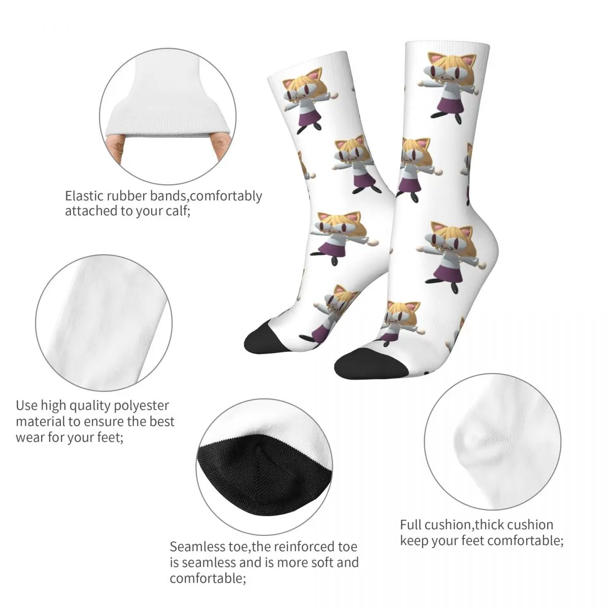 Hip-hop Neco Arc Funny Neko Memes Basketball Socks Polyester Crew Socks for Women Men Sweat Absorbing